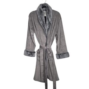 Hotel Collection Luxurious Grey Robe with Faux Fur Trim S/M